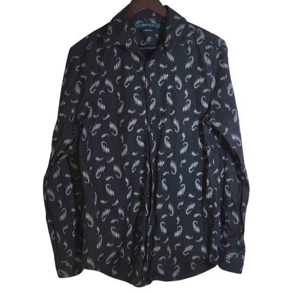 Perry Ellis Black Paisley Print Non-Iron Long Sleeve Button Up Dress Shirt Small - Picture 1 of 5
